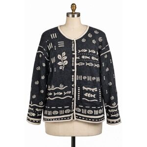 Icelandic Design Cardigan Sweater Size XL Roll Collar Metal Buttons Artsy Lined